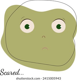 Scared emotional doodle child face with big eyes on white background. Flat vector illustration