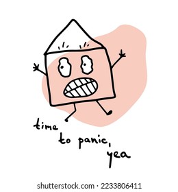 A scared envelope with a color stain. Blank for sticker set with emotions. Isolated vector image.