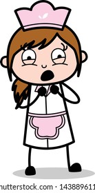 Scared Expression - Retro Cartoon Waitress Female Chef Vector Illustration