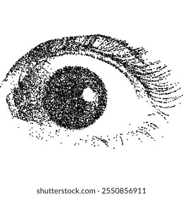 Scared eye with halftone stipple effect, for grunge punk y2k collage design. Vector illustration in vintage photocopy style for gothic surreal poster or banner.