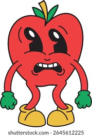 scared face apple vintage character illustration color vector