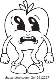 scared face apple vintage character illustration coloring book vector