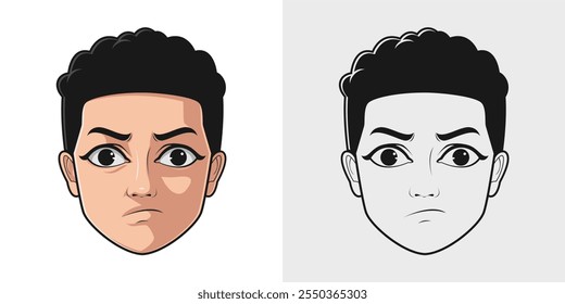 Caricatura de la cara asustada - Vector coloreado y arte de línea