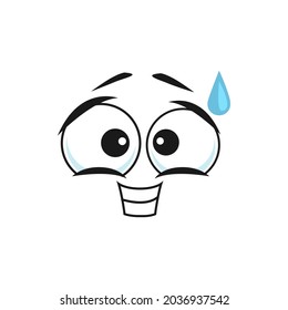 Scared Face With Drop Of Sweat Isolated Emoticon Icon. Vector Frightened Emoticon Mood, Funky Afraid Smiley, Stressed Emoji Of Concern Or Anxiety, Bead Of Sweat Drop On Head, Big Eyes, Toothy Smile