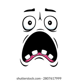 Scared face expression, cartoon emoji with fear emotion or OMG expression icon. Emoticon face icon with frightened look of panic with scared scream expression for cartoon smile emoji with googly eyes