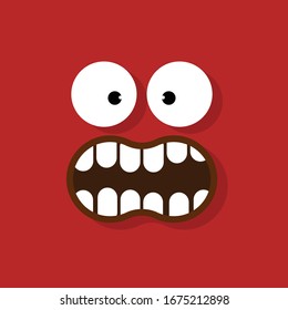 Scared face.vector illustration.isolated on red background.