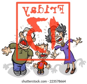 Scared family seeing  Friday 13 -th calendar day.