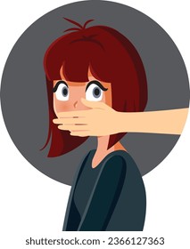 
Scared Female Victim Being Silenced by her Aggressor Vector Concept Illustration. Hand on the Mouth of a Female Victim Vector Concept Illustration
