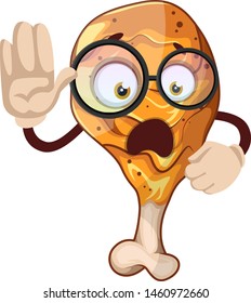 A scared fried chicken character with glasses, illustration, vector on white background.