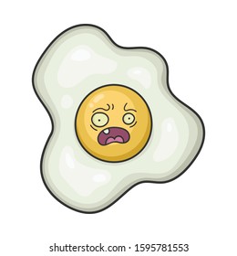 Scared fried egg cartoon illustration isolated on white