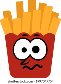 Scared fries, illustration, on a white background.