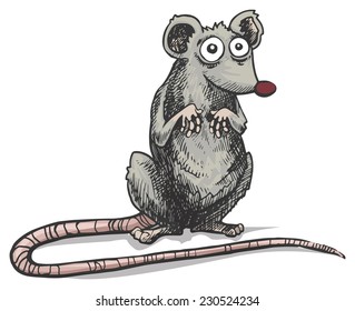 Scared frozen rat character, vector illustration