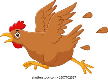 Scared funny cartoon chicken running