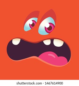 Scared funny cartoon monster face. Vector illustration