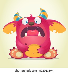 Scared funny cartoon monster. Vector character illustration