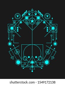 Scared geometry in blue outline