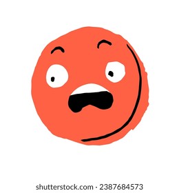 Scared geometry character. Geometric shape, afraid circle with bad emotions, expressions on funny face. Dangerous red button. Cute doodle sticker. Flat isolated vector illustration on white background