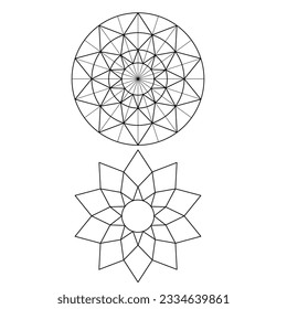 Scared Geometry Vector Design Elements. This religion, philosophy, and spirituality symbols. the world of geometric mystic mandalas. with our intricate illustrations. in black line art.