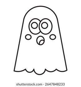 Scared ghost cartoon outline with big eyes isolated on white background.