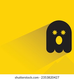 scared ghost emoji with shadow on yellow background