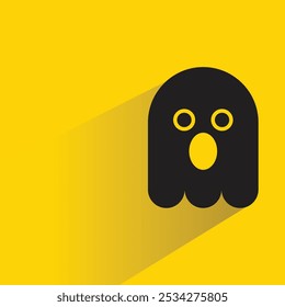 Emoji fantasma assustado com sombra no fundo amarelo