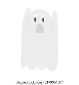 Scared ghost for Halloween design in cute cartoon style.