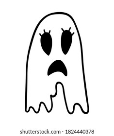 Scared ghost isolated outline doodle style on white background.
