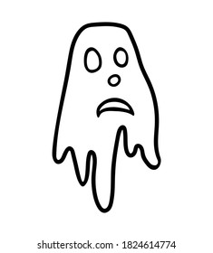 Scared ghost isolated outline doodle style on white background.