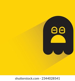 scared ghost with shadow on yellow background