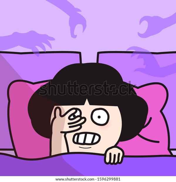 Scared Girl Afraid Dark Her Bedroom Stock Vector Royalty Free