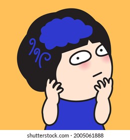 Scared Girl With Cloud Blowing Wind On Her Head Concept Card Character illustration