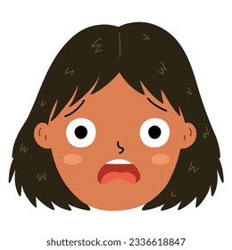 Cara de chica asustado. La emoción de los niños aterrorizados. Cierre el retrato de un personaje impactado. Ilustración del vector