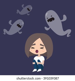 Scared girl flat illustration

