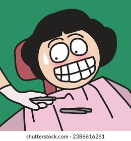 Scared Girl WIth Her Fear Of Dentists. Dental Anxiety Concept Card Character illustration