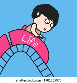 Scared Girl Riding In A Roller Coaster of Life Concept Card