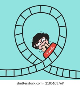 Scared Girl Riding In A Roller Coaster Of Panic Anxiety Attack Loop Concept Card Character illustration