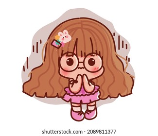 Scared girl she worrying about something cartoon hand drawn cartoon art illustration