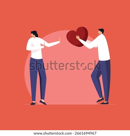 Scared Girlfriend Rejecting Marriage Proposal, Relationship Problems and Emotional Conflict, Broken Heart Concept Vector