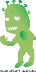 a scared green chibi Corona monster fear of being destoyed