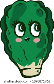 Lechuga verde asustado, ilustración, vector sobre un fondo blanco.