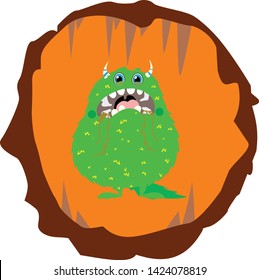 Scared green monster in his cave.