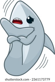Carácter de tiburón gris asustado. Ilustración de dibujos animados del icono del vector de caracteres de tiburón para el diseño web