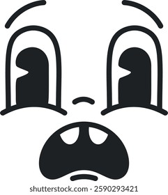 Scared groovy face black-and-white vector illustration