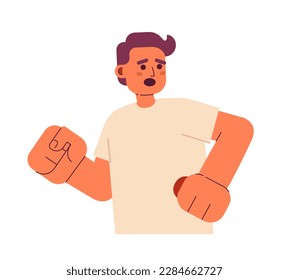 Scared guy running away semi flat color vector character. Escaping danger. Editable figure. Half body person on white. Simple cartoon style spot illustration for web graphic design and animation