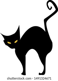 Scared Halloween black cat with yellow eyes. Vector isolated cartoon magic animal on white background.
