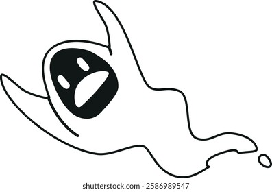 Scared halloween ghost black-and-white vector illustration