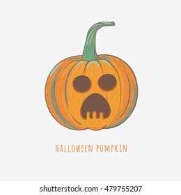 scared halloween pumpkin, vector illustration with carved pumpkin for Halloween decorations, vector pumpkin isolated on white
