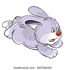scared hare character running away from someone, cartoon illustration, isolated object on white background, vector, eps