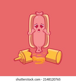 Scared Hot Dog character vector illustration. Food, funny design concept.