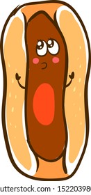 Scared hot dog, illustration, vector on white background.